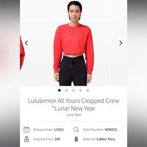 Lululemon All Yours Crop Crew *Lunar New Year